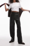 Topshop Faux Leather Seam Detailing Straight Leg Pants In Black