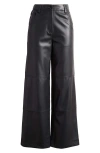Topshop Faux Leather Seam Detailing Straight Leg Pants In Black