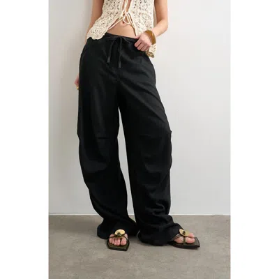 Topshop Wide Leg Linen & Cotton Utility Pants In Black