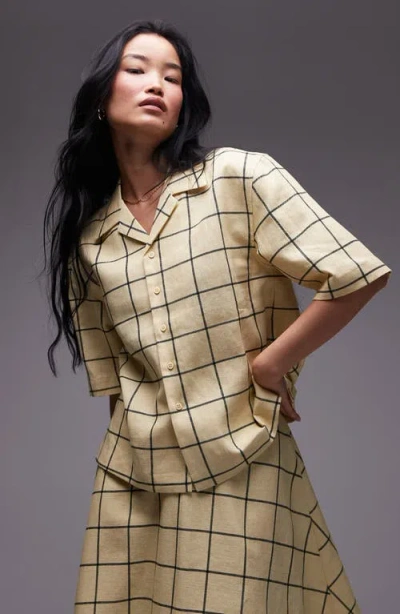 Topshop Windowpane Cotton Button-up Resort Shirt In Yellow
