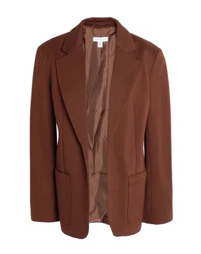 Topshop Woman Blazer Brown Size 10 Viscose, Nylon, Elastane