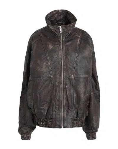 Topshop Woman Jacket Dark Brown Size 12 Goat Skin