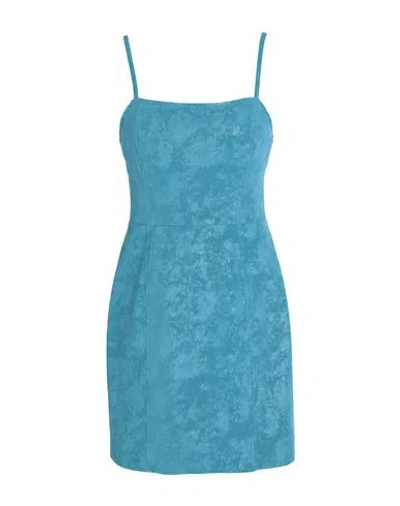 Topshop Woman Mini Dress Pastel Blue Size 12 Polyester, Polyurethane Coated