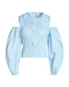 Topshop Woman Blouse Sky Blue Size 12 Cotton In Blue
