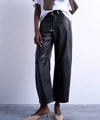 Topshop Women's Black Faux Leather Barrel Leg Trousers