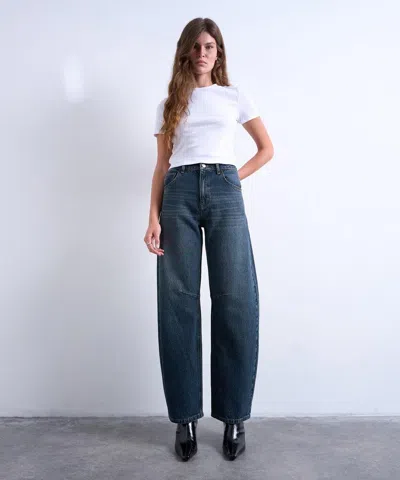 Topshop Women's Blue Black Barrel Jeans
