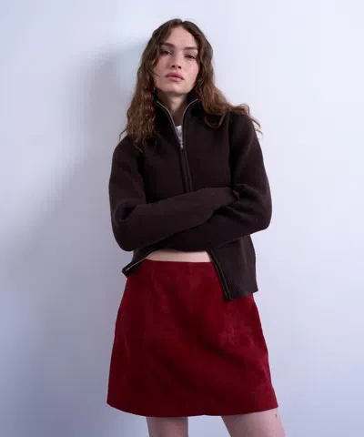 Topshop Women's Burgundy Co-ord Suede Mini Pelmet Skirt