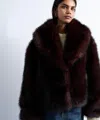 Topshop Women's Dark Burgundy Faux Fur Boxy Shawl Coat