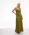 Topshop Devore Occasion Twist Shoulder Midi Dress In Green