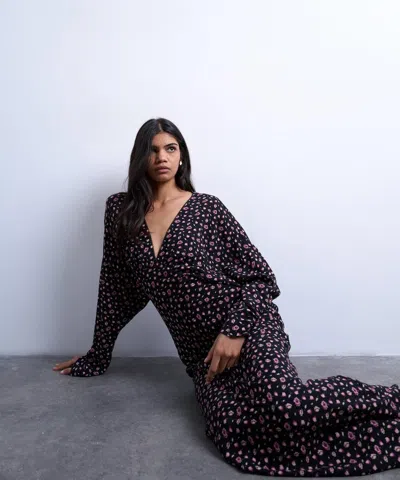 Topshop Women's Floral Print Midi Long-sleeve Tea Dress In Multi