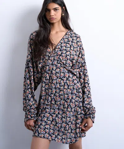Topshop Women's Floral Print Mini Long Sleeve Tea Dress In Blue