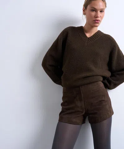 Topshop Women's Green Co-ord Suede Shorts In Brown