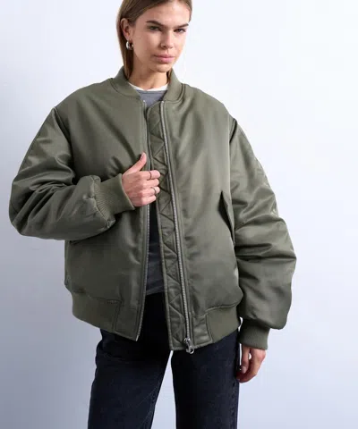Topshop Women's Green Contrast Liner Bomber Jacket
