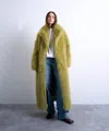 Topshop Longline Faux Fur Coat In Green