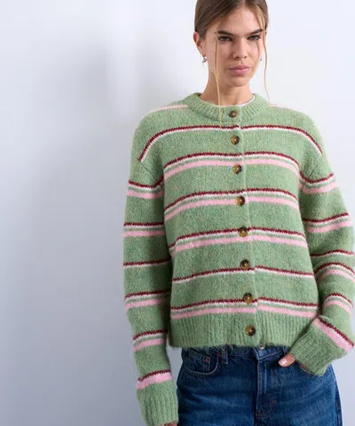 Topshop Women's Green Multi-stripe Knitted Cardigan