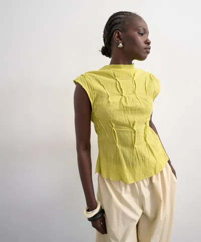 Topshop Sleeveless Pin Tuck Crinkle Top In Green