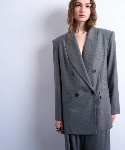 Topshop 80s Double Breasted Oversized Blazer In Gray