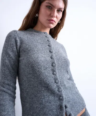 TOPSHOP TOPSHOP WOMEN'S GREY KNITTED COVERED BUTTON CARDIGAN