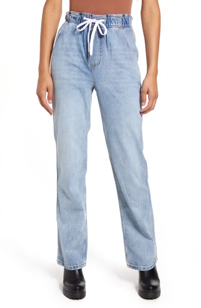 Topshop Women's High Waist Straight Leg Drawstring Jeans In Blue