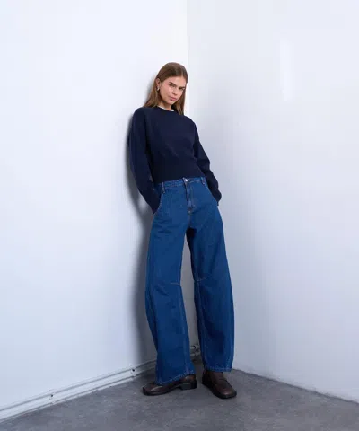 Topshop Women's Indigo Rinse Horseshoe High Rise Barrel Jeans In Purple