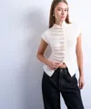 Topshop Ruffle Button Front Knit Top In White