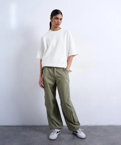 Topshop Ripstop Cargo Pants With Drawcord Hem In Green