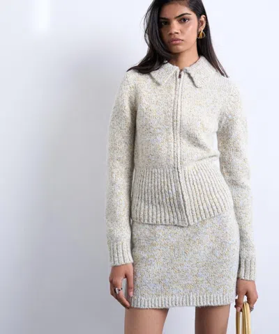 Topshop Women's Knitted Heavy Twist Yarn Collared Cardigan In White