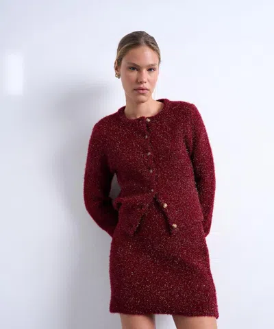 Topshop Knit Tinsel Skirt In Red