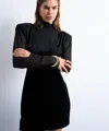 Topshop Women's Long Sleeve Velvet And Chiffon Mix Mini Dress In Black