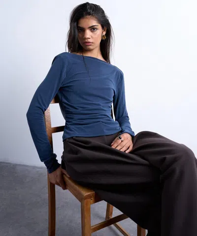 Topshop Women's Navy Cupro Cowl Back Top In Blue