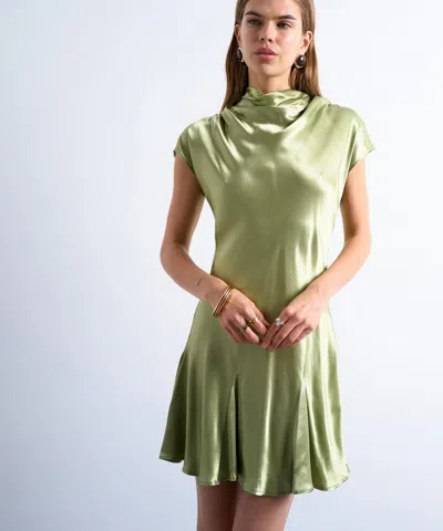Topshop Grown-on Sleeve Satin Dress In Green
