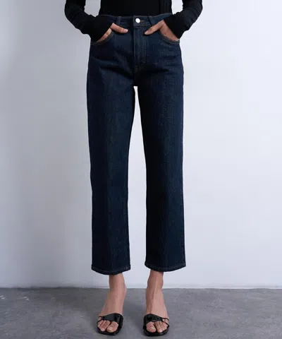 Topshop Orson Mid Rise Comfort Straight Jean In Blue
