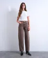 Topshop Cinch Low Rise Relaxed Jeans In Brown