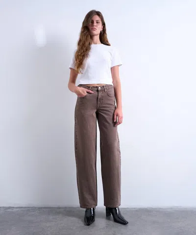 Topshop Women's Otter Cinch Low-rise Jeans In Brown