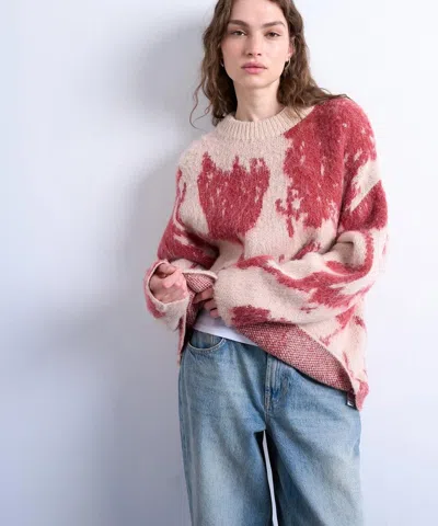 Topshop Knit Blurred Floral Sweater In Pink