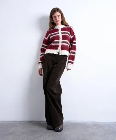 Topshop Knit Fluffy Striped Cardigan In Multi