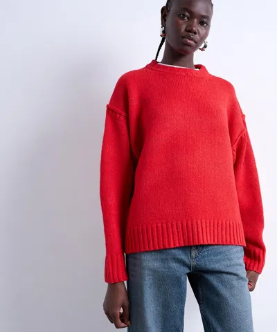 Topshop Women's Red Knitted Clean Exposed Seam Jumper