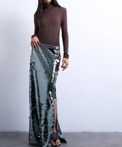 Topshop Women's Sequin Column Midi Skirt In Silver