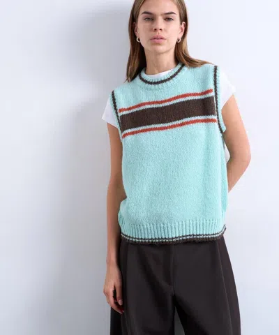 Topshop Women's Turquoise Knitted Vintage Stripe Vest In Blue