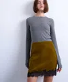 Topshop Women's Velvet Lace Mini Skirt In Green