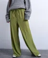 Topshop Velvet Mid Rise Tie Waist Wide Leg Sweatpants In Green