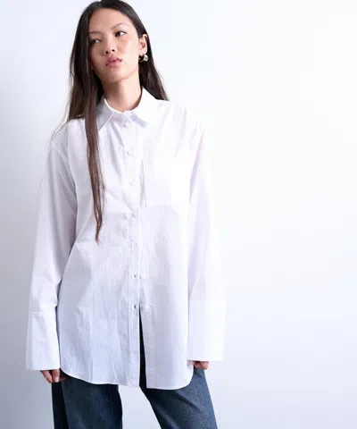 Topshop Women's White Oversized Cinched Poplin Shirt