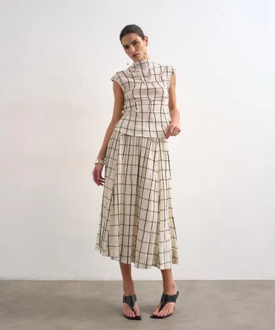 Topshop Women's Window Pane Check Drop Waist Saloon Maxi Skirt In Neutral