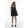 Topshop Linen Trapeze Swing Mini Dress In Black