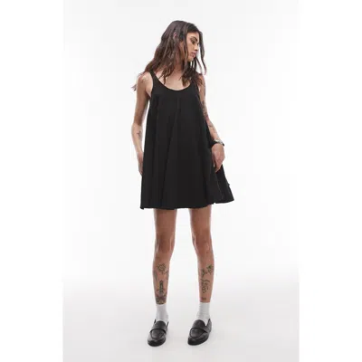 Topshop Linen Trapeze Swing Mini Dress In Black