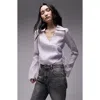Topshop Wrap Front Long Sleeve Woven Top In Lilac