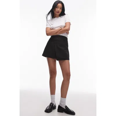 Topshop Wrap Tailored Miniskirt In Black