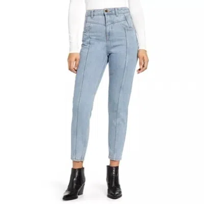 Topshop Yoke Bleach High Rise Light Wash Mom Jeans In Blue