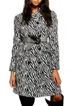 Topshop Zebra Print Double Breasted Shimmer Coat In Black/white In Multi