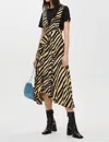 Topshop Zebra Print Striped Pinafore V Neck Dress In Brown In Brown